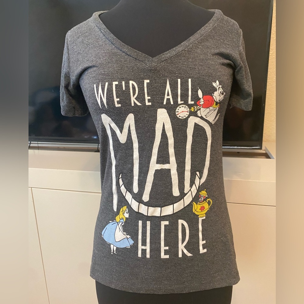 Disney Alice In Wonderland Short Sleeve Tee We’re All Mad Here White Rabbit